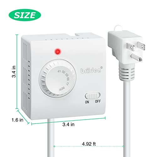 Adjustable Thermostat, Briidea Plug In Heating & Cooling Thermostat With Led Indicator, Compatible With Space Heater, Window Air Conditioners, Fans, Ideal For Household, Reptile, Greenhouse #TOP4