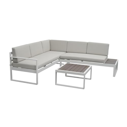 Green Spirit Gartenlounge-Set Lusso - Weiß, Aluminium, für 5 Personen, Wetterfest, Garten Lounge-Set mit Ecklounge und Tisch - Alu Terrassen Outdoor Loungemöbel-Set, Garten-Möbel Sitzgruppe
