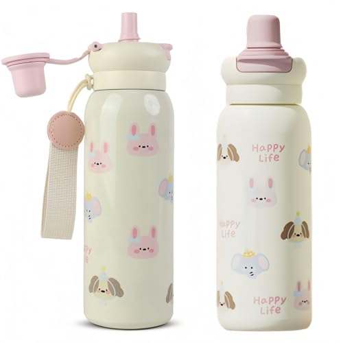 MHwan Botella Agua Acero Inoxidable, 620 ml, Robusta, a Prueba de Fugas, Termo Agua Fria con Pajita para Bebidas Frías y Calientes, Sin BPA, Apta para Niños y Niñas