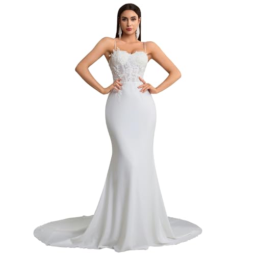 Off Shoulder Lace Wedding Dress Sleeveless Bodycon Bridal Gown with Train for Beach/Summer/Outdoor
