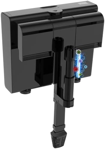 U-V Aquarium Filter for 20-50 Gallon Tank,Hang On Back Aquarium Filter Green Water Cleaning Machine,HOB Filter Ultra-Quiet Powerful Pump 170GPH for Fish Turtle Tank with Surface Skimmer