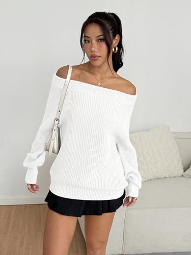 Image of ZAFUL Sweaters for Women Off Shoulder Knit Sweater with Long Sleeve Loose Pullover Jumper Tops