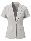 Allegra K Damen Blazer mit Taschen Kurzarm Ein Knopf Büro Arbeit Anzugjacke Jacke Hell Grau M