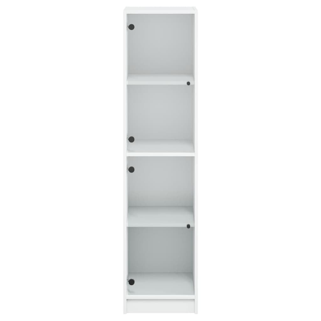 Mobile alto bianco con ante in vetro, 35 x 37 x 142 cm, elegante mobile per soggiorno con vano portaoggetti, ideale per corridoio, cucina e camera da letto, design in legno resistente