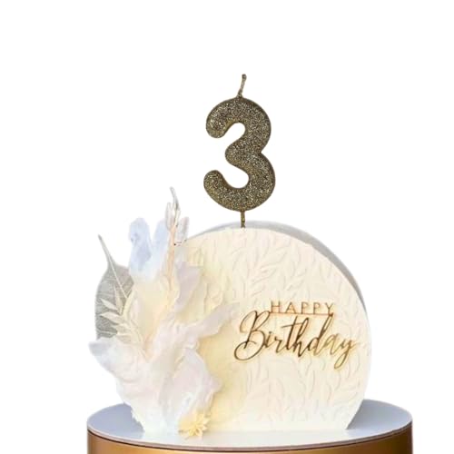 Image of Wanna Party Number 3 Glitter Gold Candle for Birthday Decoration Items /Cake Toppers /Cake Decorations (Pack of 2)