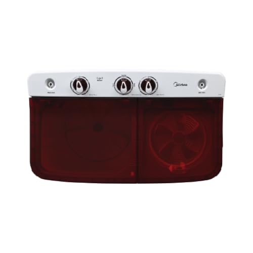 Image of Midea 6.5kg Semi Automatic Top Load Washing Machine, Dual Wave Pulsator, Heavy Duty Motor, 1350 RPM High-Speed Spin, Collar Scrubber, Top Load Washer (MWMSA065PDX (MW), Maroon-White)