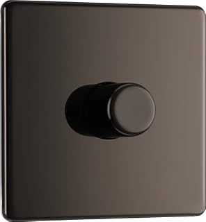 BG Electrical Screwless Flat Plate Single Intelligent Dimmer Light Switch, Black Nickel, 2-Way