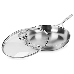 Demeyere 5-Plus 12.5″ Fry Pan Skillet with Glass Lid – 5-Ply Stainless Steel, Made in Belgium