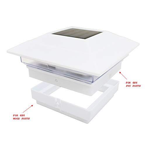 8 Pack White Outdoor Garden 4 x 4 Solar LED Post Deck Cap Square Fence Light Landscape Lamp Lawn PVC Vinyl Wood