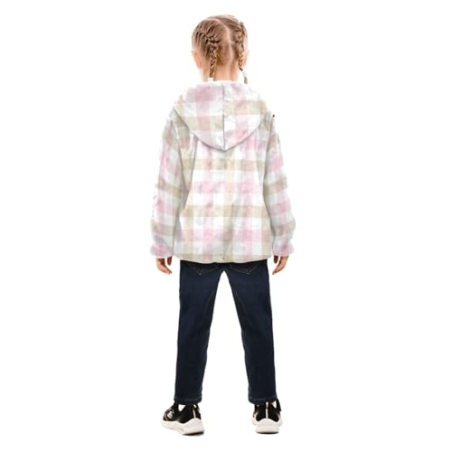 GuoChe Plaid Pink Yellow Girls Sherpa Jacket With Hood4