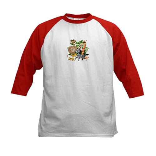 CafePress Animal Safari Kids Baseball Jersey Kids Cotton Baseball Jersey, 3/4 Raglan Sleeve Shirt Red/White