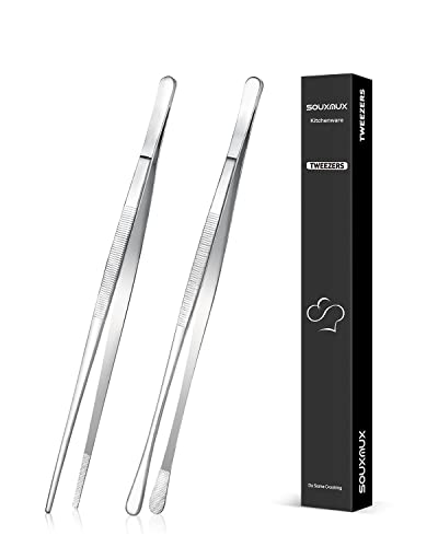 2 Stück 25.5cm-Kochpinzette Zangen Präzision Gezackte Spitzen, Edelstahl Professionelle Kochpinzette Küchenwerkzeuge zum Grillen, Beschichten und Servieren (Silber)