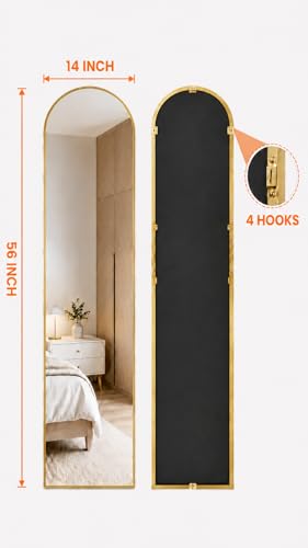 Image of Antok 56 inch x14 inch Arched Full Length Floor Mirror, Gold Aluminum Frame, Free Standing /Wall Mount /Leaning for Bedroom, Living Room, Dressing Room