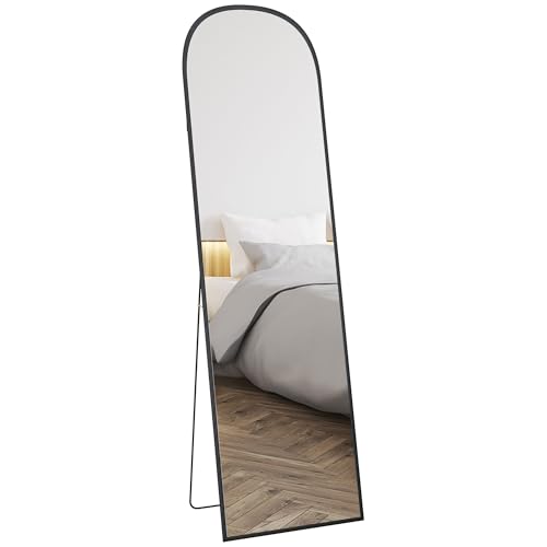 HOMCOM Espejo de Cuerpo Entero Espejo de Pie 50x170 cm Independiente o Pared con Marco de Aleación de Aluminio y Soporte para Sala Dormitorio Baño Negro