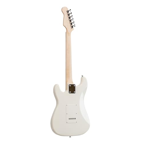Image of STA 39-Inch 6-String Electric Guitar for Beginners & Intermediate (White) | SSS Single Coil Pickups | Basswood Body, Rosewood Neck & Fretboard | Standard Tremolo Bridge with Whammy Bar