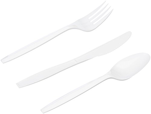 Amazon Basics Medium Weight Plastic Individually Wrapped Cutlery Kits, White, 500 Count