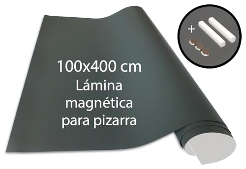 Cuadros Lifestyle Board Foil 100x400 cm | Pizarra magnética y autoadhesiva | Pizarra magnética | Lámina magnética | Incluye tiza + imanes | Gris