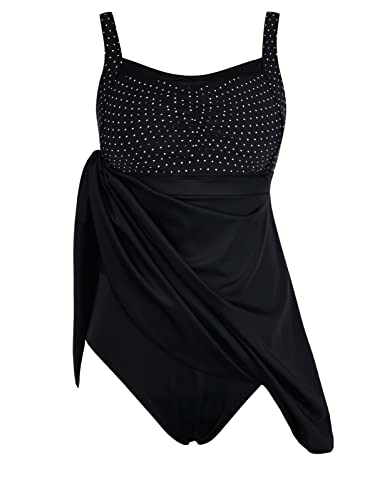 Septangle Plus Size Womens One Piece Swimsuit Ladies Swimwear Tummy Control A Line Swimdress, Us20, Black & Polka Dot #TOP1