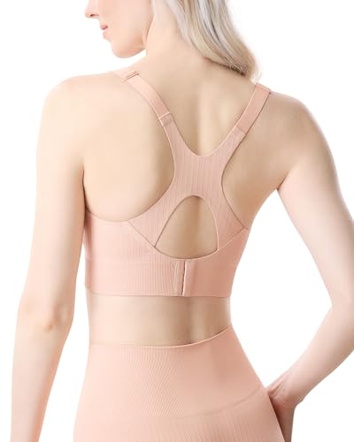 Image of Momcozy Nursing Bras for Breastfeeding, Ribbed Maternity Bra with Racerback, Soft Stretchy Nursing Sports Bra for Yoga
