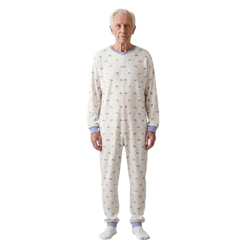 Confezioni_Emy Pyjama intégral médical unisexe – Grenouillère adulte coton 100% – Pyjama dos zip seniors – Vêtements gériatriques confortables Made...
