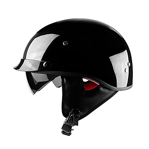 BDTOT Halbschalenhelm mit Ece Jethelm Retro mit Visier Motorrad-Helm Brain-Cap Halbschale Retro Roller Helm Moped Halbschale Scooter-Helm Retro Half Helm ​für Cruiser Chopper