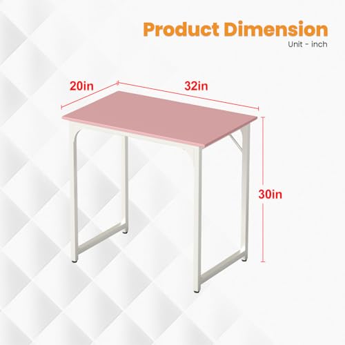 Image of PayLessHere | 32 Inch Computer Desk | Pink | Office Desk with Metal Frame, Adjustable Feet | Water-Resistant, Scratchproof Surface | Sturdy Writing Table for Home Office or Study | Pack of 1
