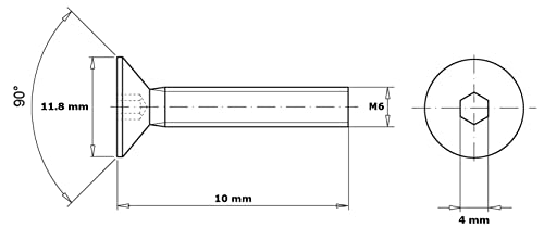 HEXATON Socket Head Countersunk Screws - M6 x 10 mm - 100 Pieces - Full Thread - Zinc-Plated Steel - Cylindrical Machine Screws - Image 2
