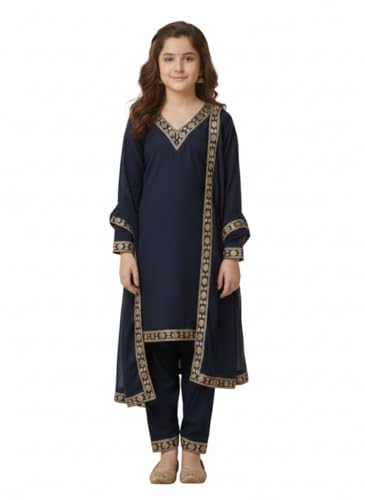 Image of Girls Stylish Rayon Lace Work Kurti with Dupatta and Pant