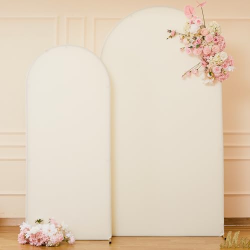 Beige Arch Cover Set of 2-7.2 and 6ft Beige Arch Backdrop Cover Spandex Wedding Arch Stand Cover for Bridal Shower Birthday Party Baby Shower Banquet Photo Arches Background Decorations - Thumbnail 7
