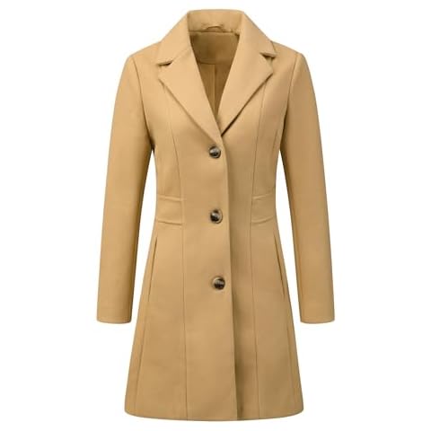 Allegra K Women's Trench Coats Single Breasted Long Outerwear Winter Coat Medium Khaki Cover