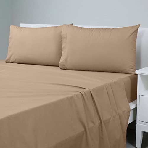 Martex 225 Thread Count Cotton Rich Bed Brushed Cotton Blend Super Soft Finish Easy Care Machine Washable Wrinkle Resistant Bedroom Guest Room 4 Piece Sheet Sets, Queen, Beige #TOP5