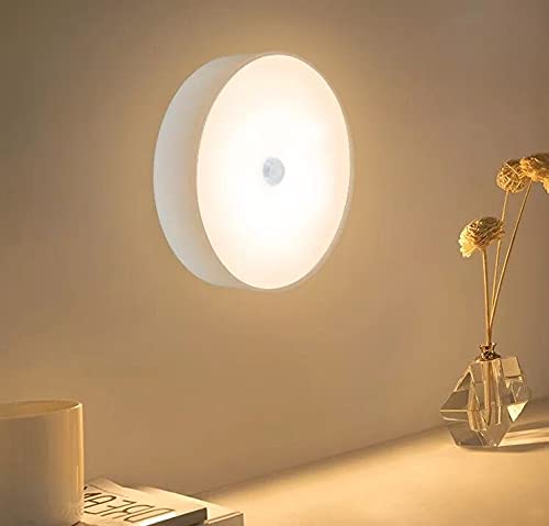 G&T Motion Sensor LED Light ,USB Rechargeable Night Light, Stick On Lights for Hallway Closet Stairs Bathroom Bedroom Kitchen Office Nursery Wireless Lighting (White-Warm white, SURFACE ROUND 85MM)