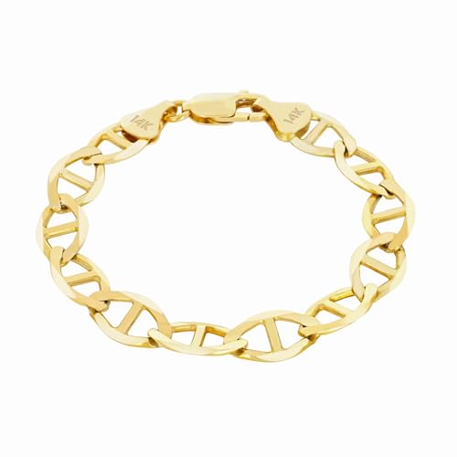 Nuragold 14K Real Yellow Gold Solid Mariner Chain Anchor Link Bracelet 7