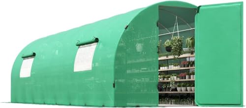 AMERLIFE 13.5x13.5x9 Ft Hexagonal Walk-in Greenhouse - Heavy Duty Outdoor Garden Greenhouse With PE Cover