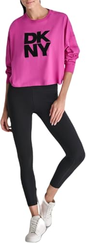 DKNY womens Logo Long Sleeve Cropped Drop Shoulder T-shirt2