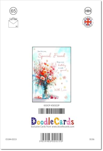 doodlecards Special Friend Birthday Card Bright Bouquet Medium Size with Plain Envelope - Image 2