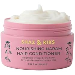 SHAZ & KIKS Nourishing Naram Conditioner | Weightless Whipped Conditioner to Repair Damage and Reduce Frizz | Visibly Softens and Protects Hair | Ashwagandha & Kokum Butter | Vegan, Color-Safe | 90ml