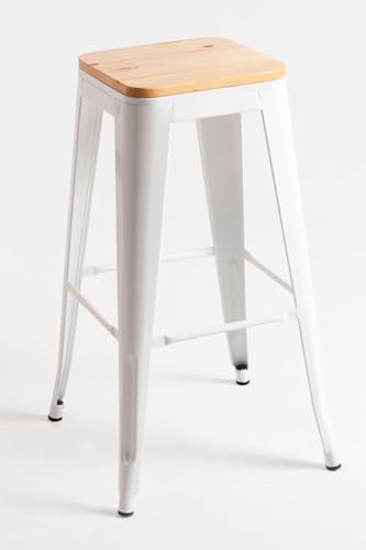 Regalos Miguel - Packs Taburetes Altos - Pack 2 Taburetes Torix Altos Madera Natural - Blanco