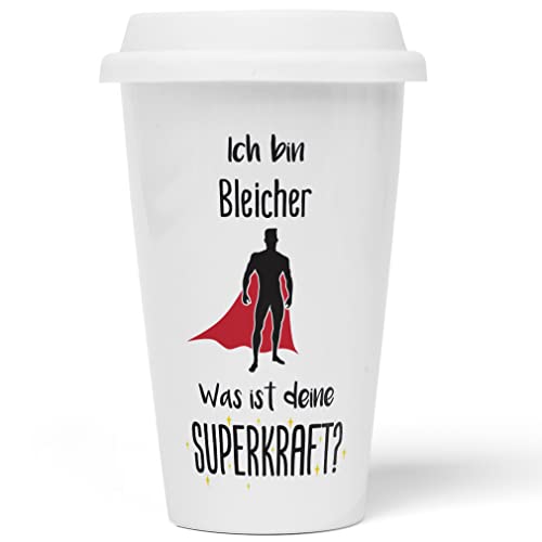 JUNIWORDS To-Go Becher mit Deckel, Ich bin Bleicher. Was ist deine...