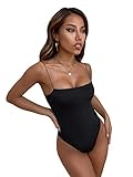 SheIn Women's Sleeveless Strappy Backless Bodysuit Skinny Bodycon Leotard Tops Black Small