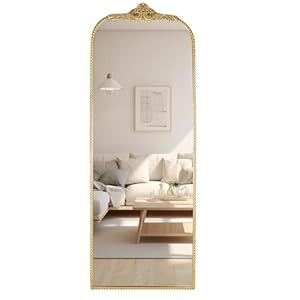 Arched Full Length Mirror 20″x56″, Antique Gold Large Traditional Vintage Baroque Inspired Floor Mirror for Wall, Bedroom, Living Room, Hallway
