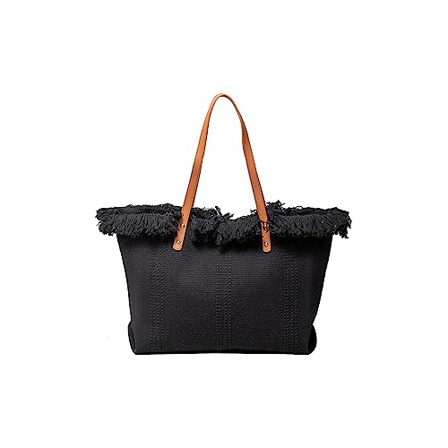 Image of CORIOS Tote Bag for Women Cute Canvas Shoulder Bag Summer Vibe Beach Bag Casual Handbag Bohemian Hobo Bag with Tassels