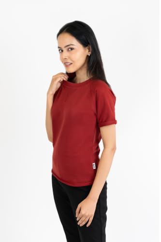 Image of Women French Terry Raglan Crew Neck | 100% Cotton Stylish Casual Comfortable Regular Fit Solid Half Sleeves Round Neck T-Shirt for Women