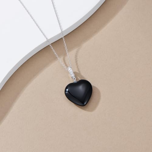 Natural Black Onyx Necklace for Women 925 Real Sterling Silver Genuine Heart Cut Black Onyx Necklace with Lab Created Diamond for Her Ladies Mom Birthday Anniversary Christmas, 18+2 inches3