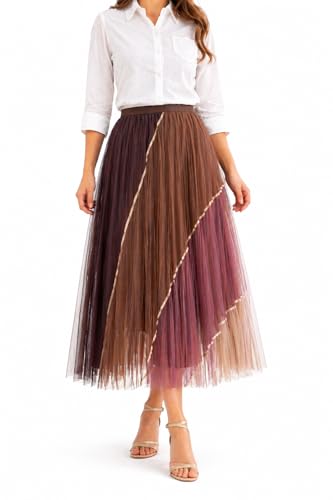 Image of THANYA'S BOUTIQUE Women's Korean Style Midi Skirt | Lightweight Flowy Net Fabric | 33 Inches (Approx) | Pleated Elegant A-Line Flare Skirt | Imported Wear & Casual Outfit for Women & Girls
