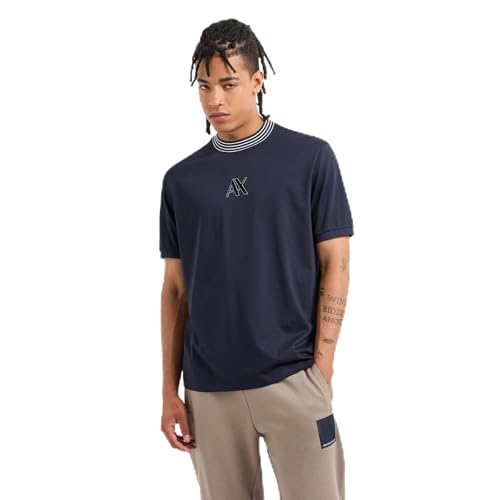 Armani Exchange Men's Ax Logo with Triple Tipped Neckline Regular Fit Mercerized Cotton Tee