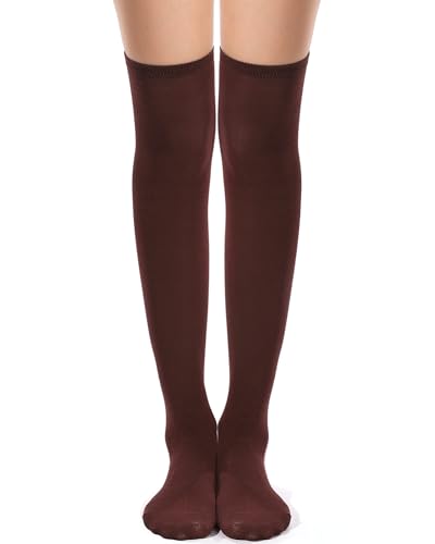 Ramede 1 Pair Women Thigh High Socks halloween Costume Over the Knee High Sock Extra Long Striped Leg Warmers Mardi Gras(Brown)