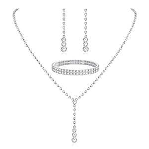 Diamday Bridal Jewellery Sets For Women Rhinestone Dangle Necklace Earring Bracelet Sets Crystal Wedding Jewelry Prom Party Bridesmaid Costume Necklace Jewellery