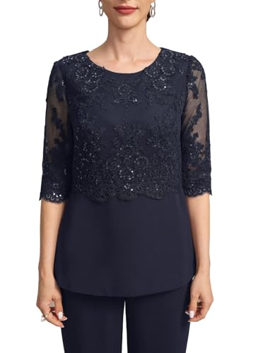 Mother of The Bride Pant Suits for Women Dressy Lace Appliques Formal Wedding Dress with Jacket MIS0882