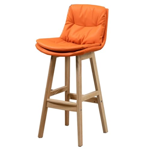 GIZNXBA Taburetes De Bar Modernos Sillas De Bar Altas De Cuero A La Altura De La Encimera con Respaldo Alto Silla De Comedor De Madera Maciza para Isla De Cocina, Oficina, Exposición(Orange)